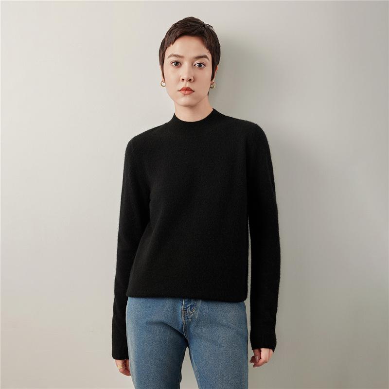 Twelve-Needle Women's Soft Cashmere Round-Neck Sweater: Warm Versatile Winter Knitwear
