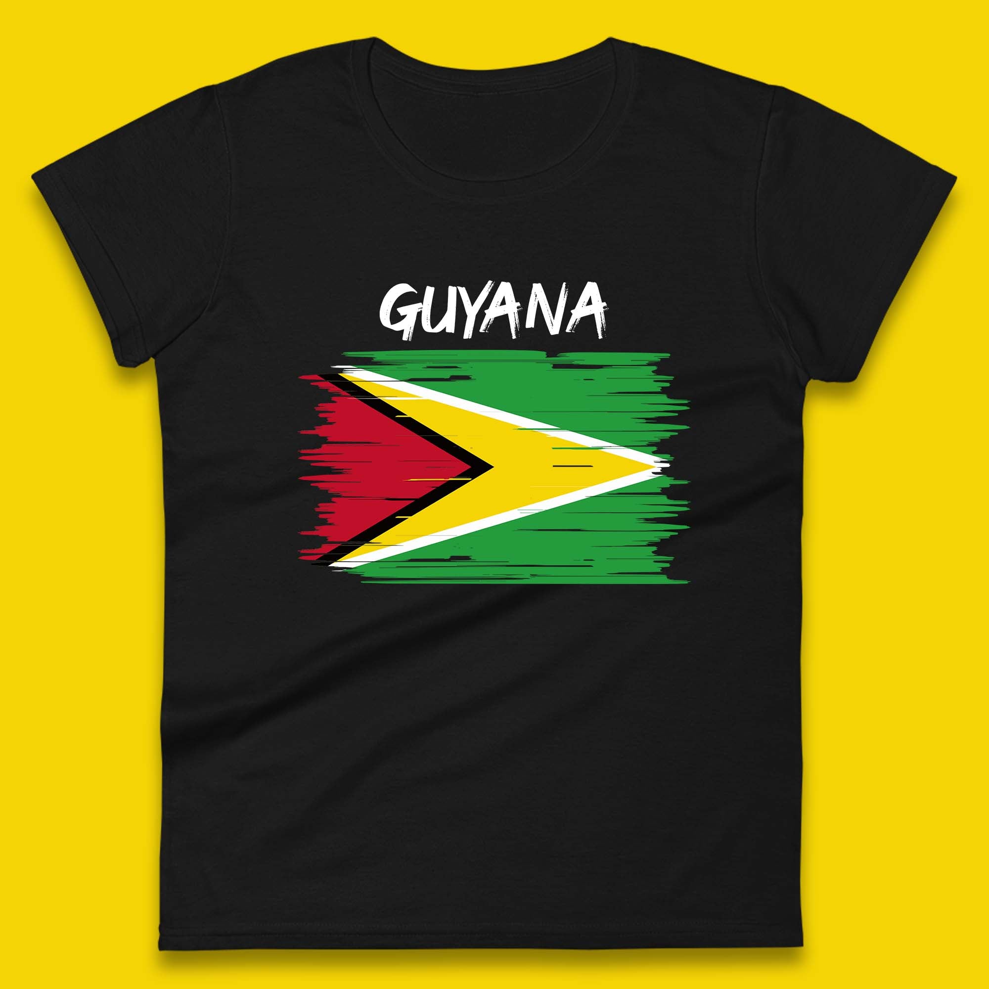 Guyana Flag Distressed Guyanese Flag Country In South America Womens Tee T Shirt Mens Tops Unisex Top 2XL