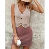 Zweiteilige Weste mit V-Ausschnitt, halber Körperrock, modischer einfarbiger Anzug für Damen, gestrickt