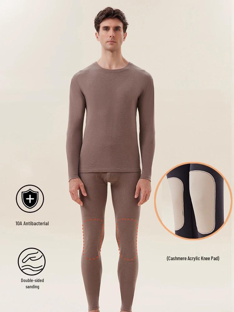 Men's Warm Cashmere Underwear Set: Autumn/Winter Flannel Base Layer with Knee Pads