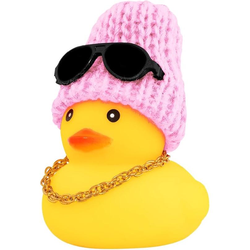 Wonuu Rubber Duck Car Ornaments Yellow Duck Car Dashboard Decorations with Propeller Helmet for Christmas Decor and Home Decorations for Adults