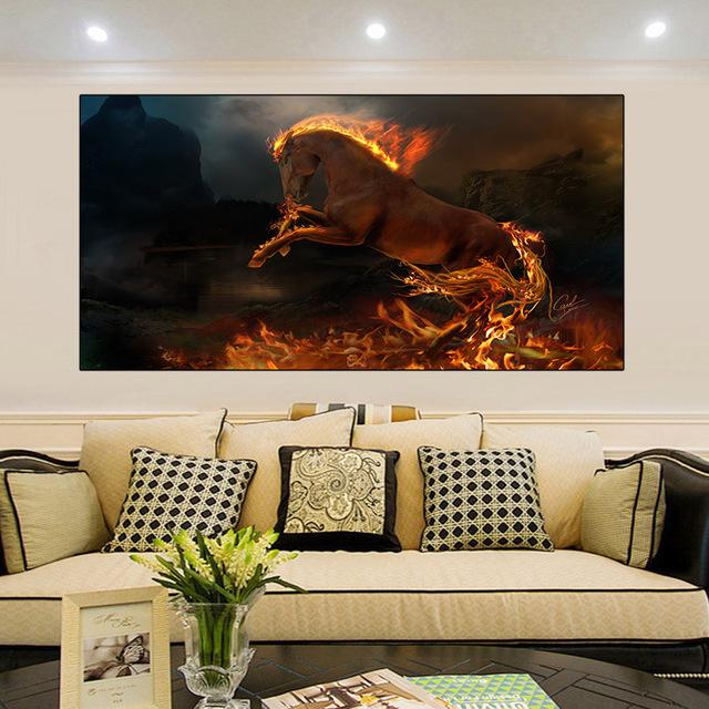 

Скандинавские абстрактные картины на холсте с животными, огненная лошадь, настенные художественные постеры и принты для современной гостиной, домашний декор, без рамки 21*30cm