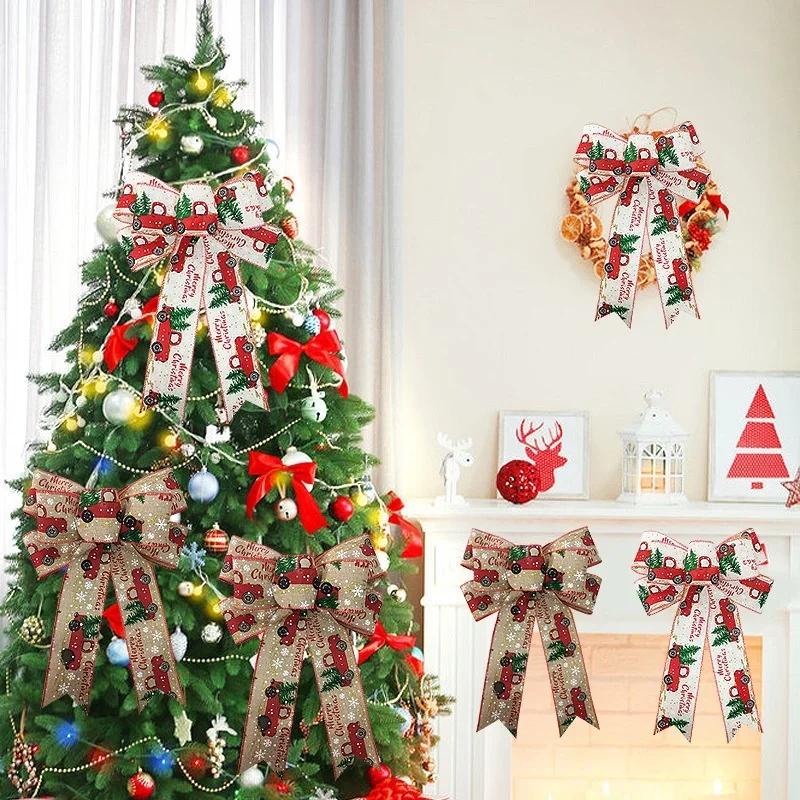 

Creative Christmas Ribbon Bow Imitation Hemp Truck Pattern Printed Hanging Decoration Christmas Tree Decor Bow Spot Wholesale коричневий