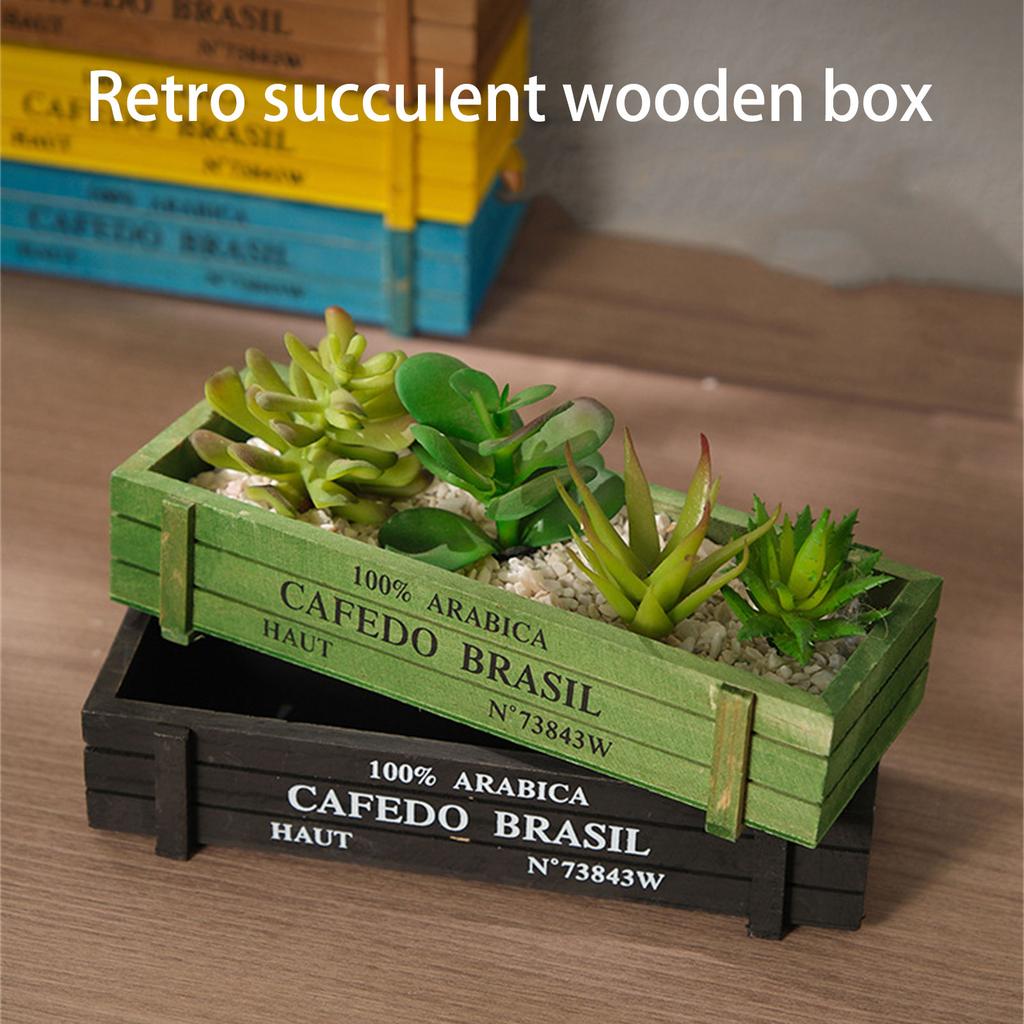 Retro Wooden Succulents Flower Pots, Balcony Potted Plant Rectangular Boxes Wood Succulents Succulents Arrangements