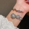 Artistic Floral Zircon Pearl Hand Bracelet With Antique Style For Daily Wear