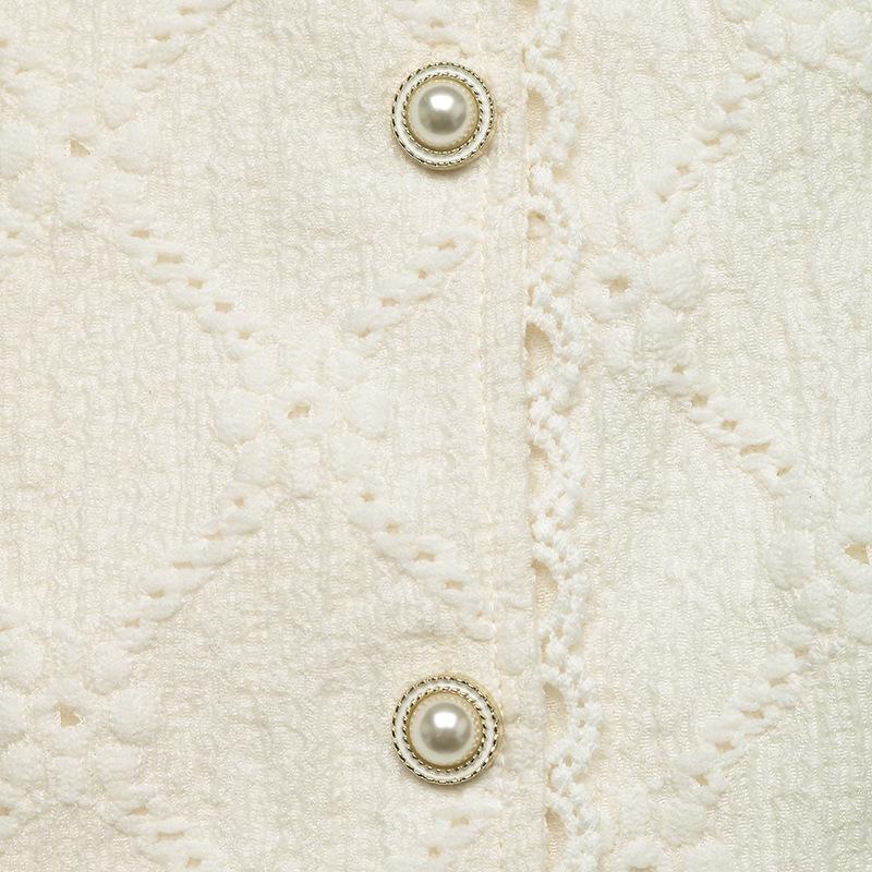 Haut d'été pour femme Style européen et américain 2026 Dentelle Col en V Jacquard Manches Courtes