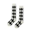 Lange Strümpfe, Rautenmuster-Wadenstrümpfe, Mädchen-Puschelsocken, Baumwollstrümpfe, Schwarz-Weiß-Schultrend, Retro und vielseitig
