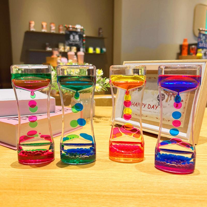 

Акриловые масляные песочные часы с каплями, креативные двухцветные настольные часы для снятия стресса, домашний декор, таймер, детский пузырьковый механизм, песочные часы с жидкостью