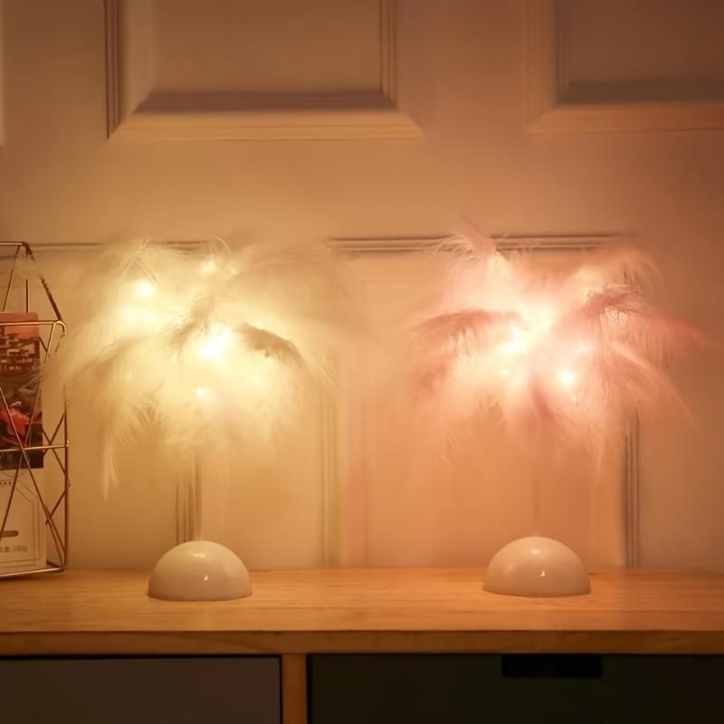 LED Warm Small Table Lamp Nordic Romantic Feather Table Lamp Wedding Room Girl Bedroom Decor Bedside Night Lights Reading Lights