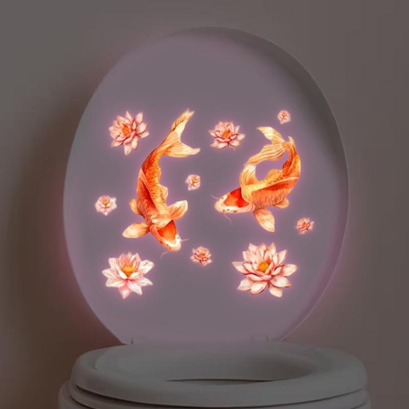 Feng Shui Koi Leuchtende Glasaufkleber Waschbecken Aufkleber Toiletten Aufkleber Spülbecken Aufkleber Selbstklebend Abnehmbar Heimdeko