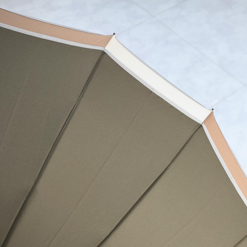 long umbrella with bamboo large tricolor stylish Kyoto style Women's 16-rib handle, piping, Japanese-style umbrella, (khaki)
