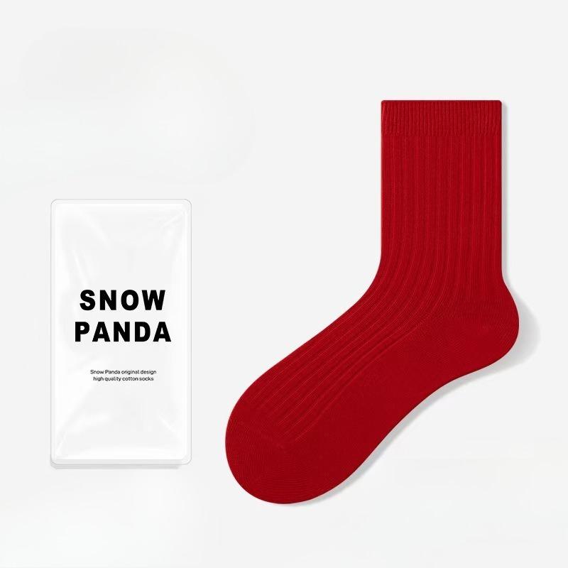 Autumn and Winter Bright Red Socks for Women, Solid Color Mid-calf Socks for Men, Bright Red Socks Full of Good Fortune for The New Year