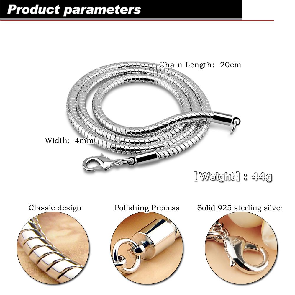 Moda bărbătească 100% Colier din argint 925 pandantiv Personalitate masculină Colier din argint solid 4 mm 56 cm Lanț de șarpe Bijuterii din argint