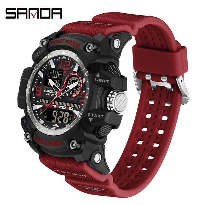 

SANDA Youth Trend Black Tech Multifunctional Waterproof Shockproof Men s Electronic Watch