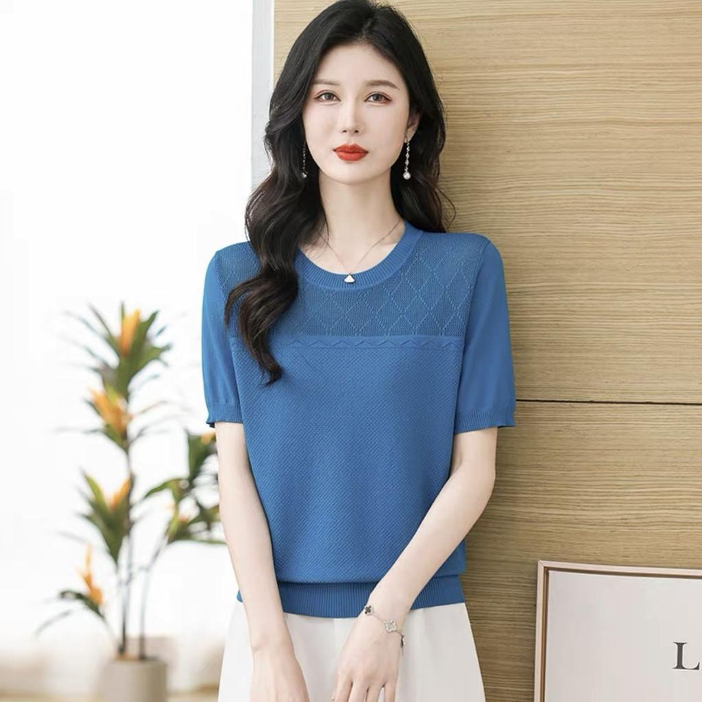Summer Solid Color Hollow Out Casual T-shirt T-shirt Women's Clothing All-match Female Half Sleeve Pullovers Tops