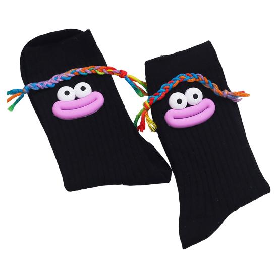 Funny Face Socks Cartoon Crew Socks with Colorful Braids Sausage Lips Cute Silly Socks for Women Girls Birthday Festive Gifts