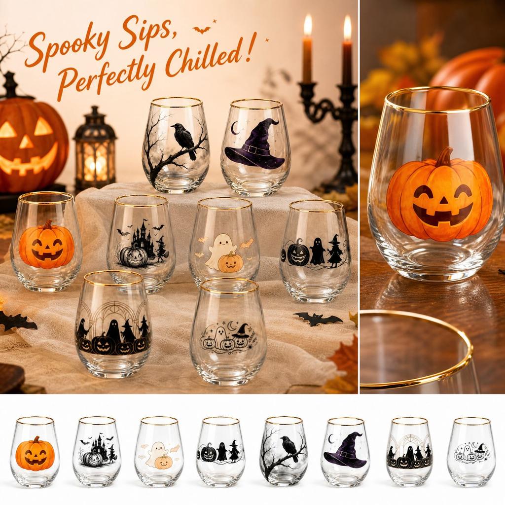 Copo de Vidro Estampado de Halloween para e Bebidas, Copo de Vidro Reutilizável para Casa