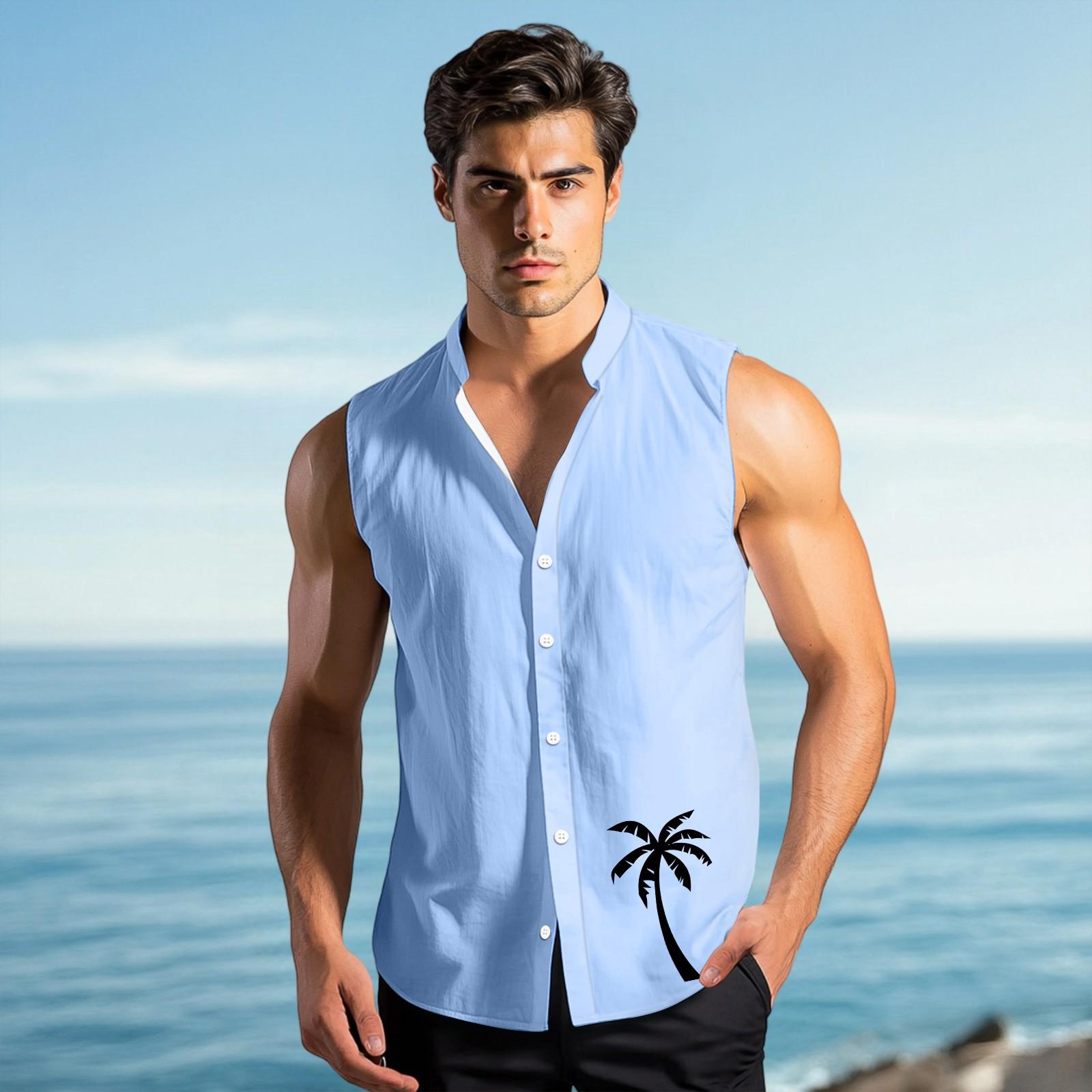 

Мужская модная рубашка без рукавов с лацканами на пуговицах и жилеткой M синий