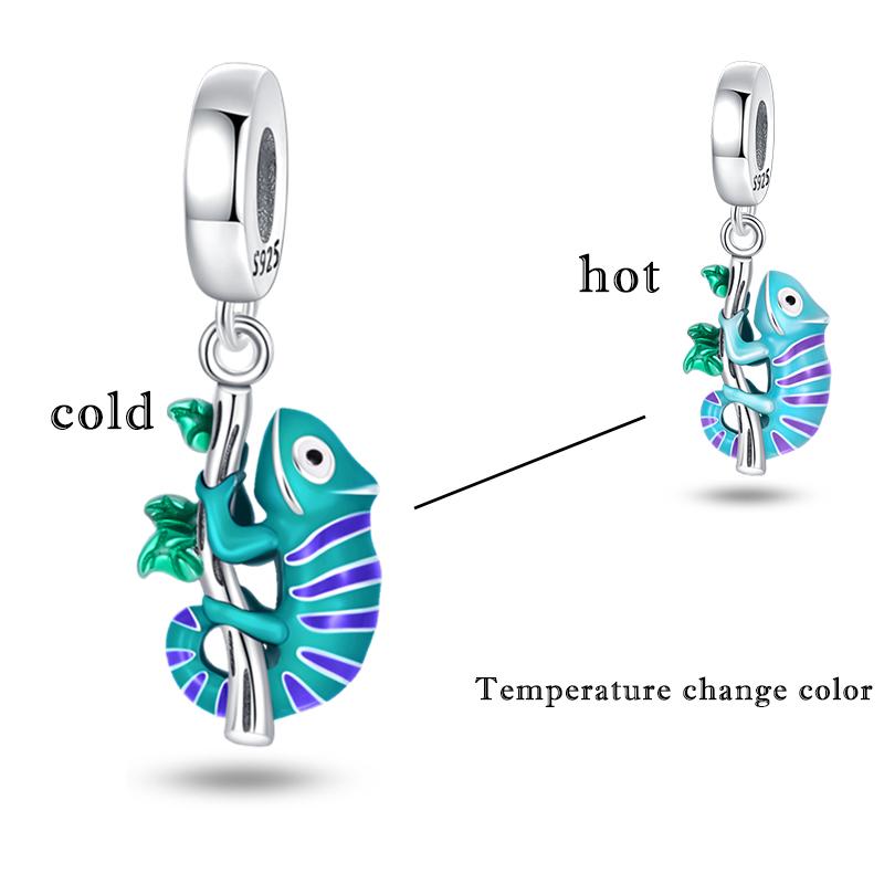 925 Silver Charms Beads Temperature Change Color Elephant Chameleon Butterfly Charms Fine DIY Jewelry Gifts