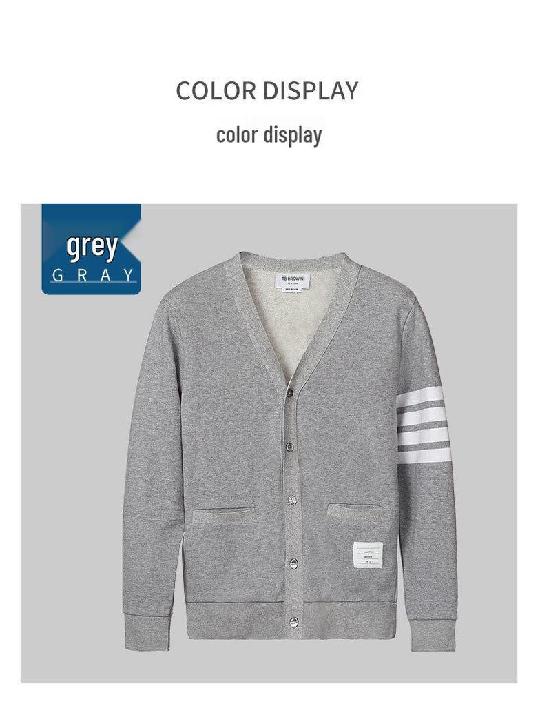 Unisex College Style Cotton Yarn-Dyed Casual Cardigan Jacket