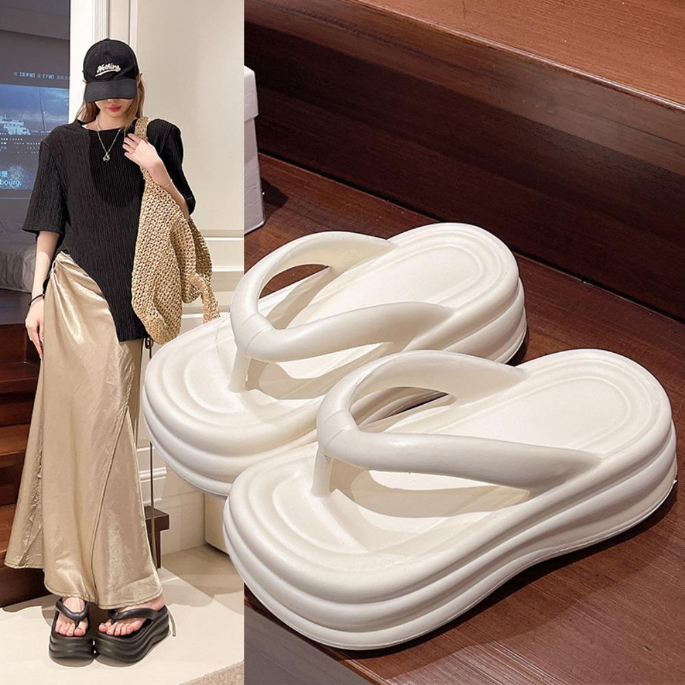 Ma'am Flip Flops Summer Soft Sole Slippers for Ma'am Outdoor Casual Beach Shoes Home Non-slip Heightened Slippers