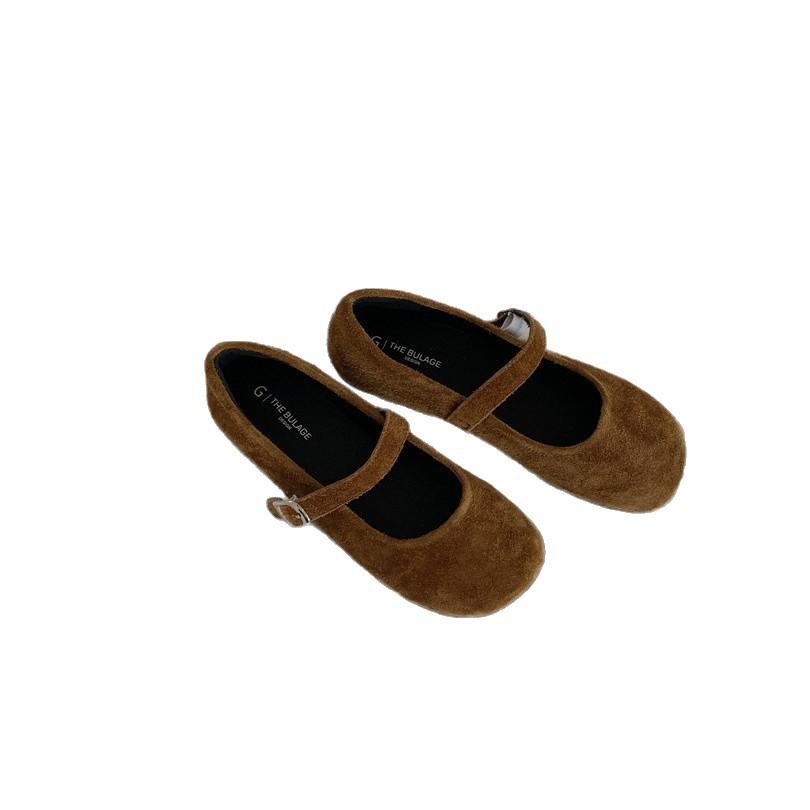 Xiaoxiangfeng cowhide fur shoes women's 2025 new autumn and winter retro round head flat-bottomed versatile soft-soled Mary Jane cotton shoes