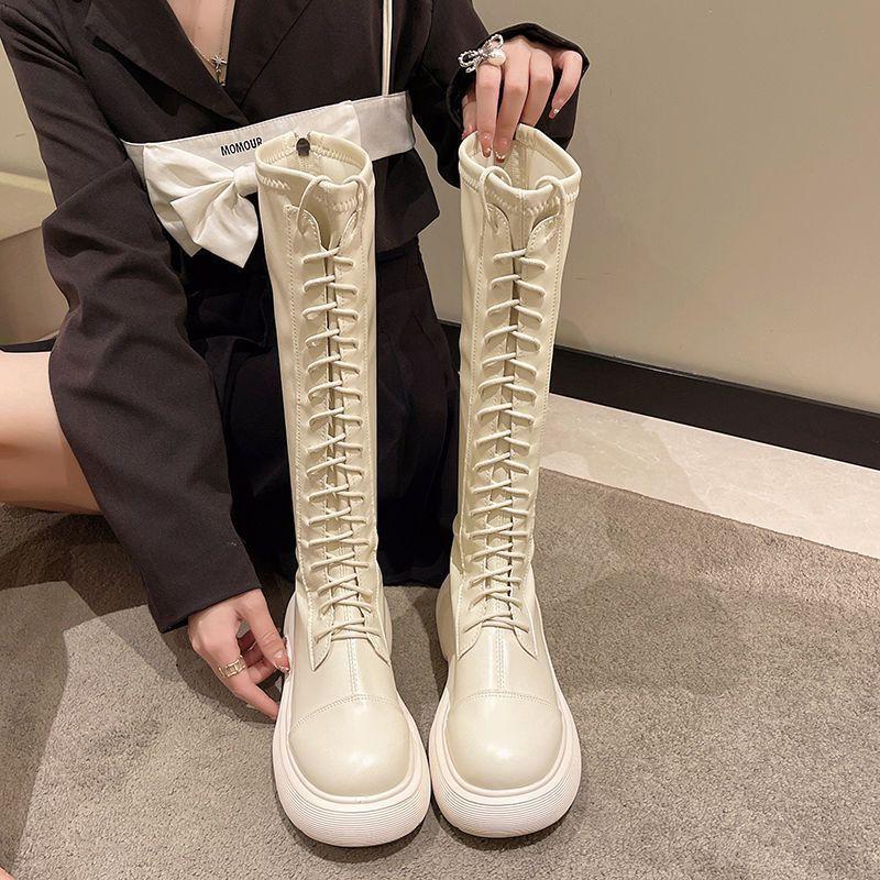 Schnürstiefel Damen Ritterstiefel Herbst und Winter 2025 Neue Stiefel mit dicker Sohle Schnür-Hochstiefel Martinstiefel Kinder