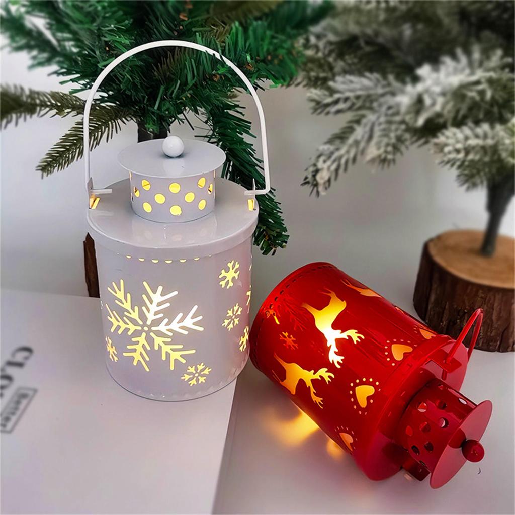 Christmas Tabletop Lanterns Vintage Outdoor Candle Decor with LED Lights Perfect Addition to Your Holiday Decor
