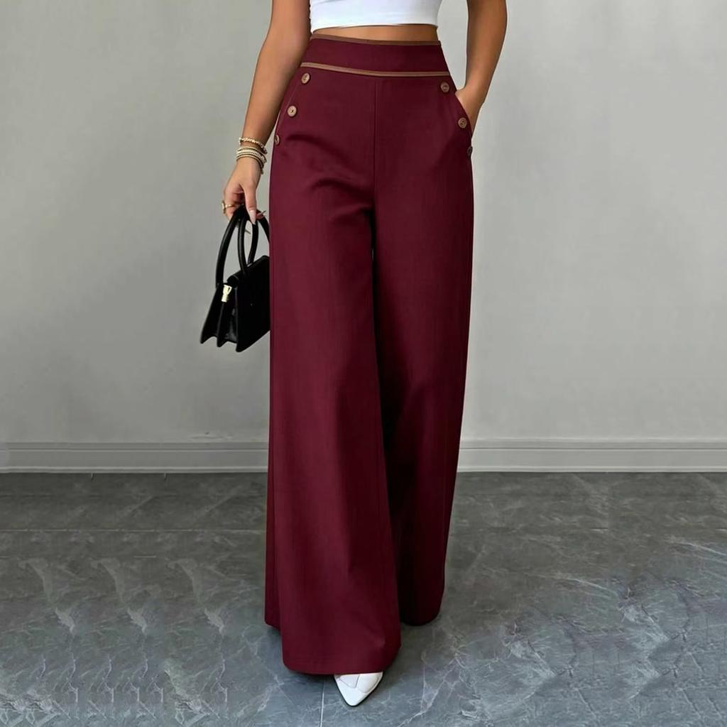 Women High Waist Wide Leg Pants Button Detail Straight Leg Casual Trousers Lightweight Loose Fit Bottoms for Everyday Wear