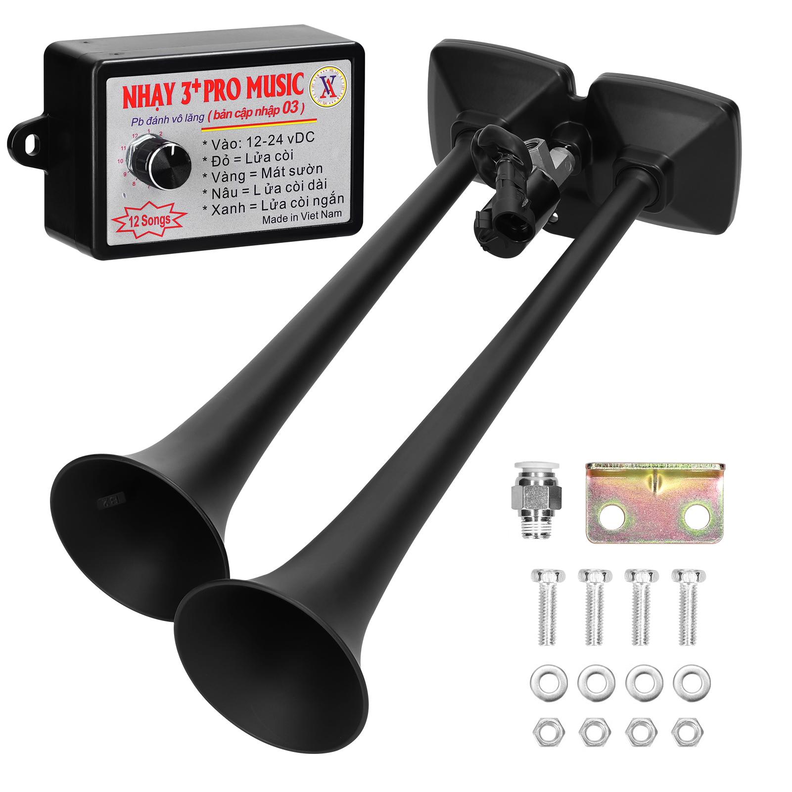 

150 дБ двойной трубный воздушный звуковой сигнал, громкий электрический звуковой сигнал 12-24 В с электромагнитным клапаном, 12 звуков, контроллер звукового сигнала чёрный