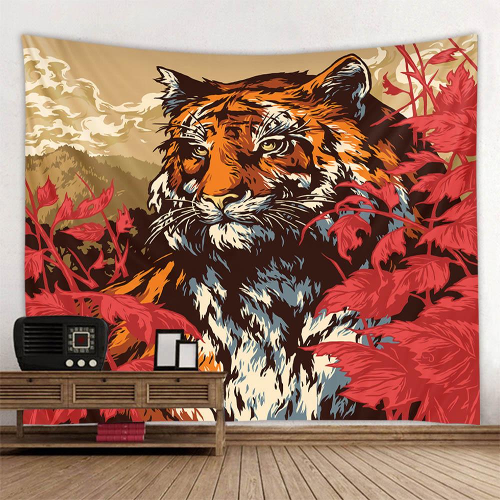 Tiger art tapestry, animal illustration wall hanging cloth, home wall decoration background cloth dormitory living room bedroom