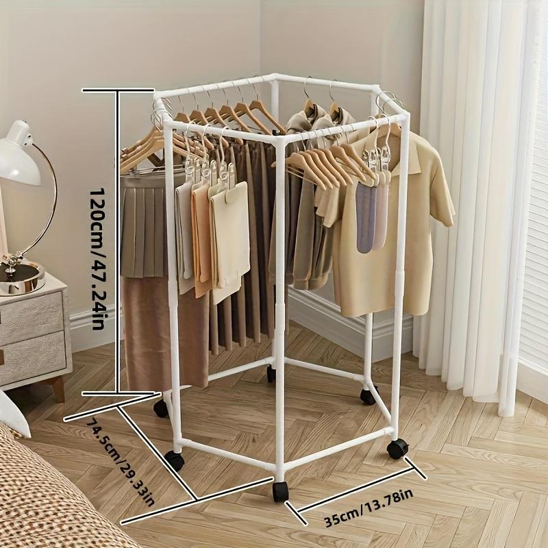 Stainless Steel Wardrobe Organizer - Freestanding 6-Bar Clothes Rack with Wheels & Shelves, Space-Saving Design,Metal Frame