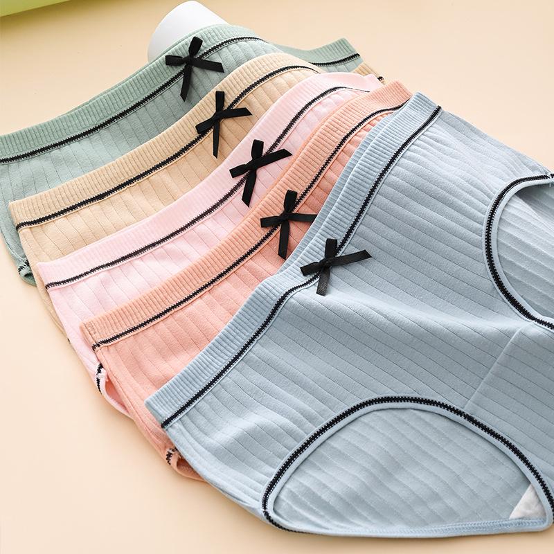 Girls' Korean Style Mid-Waist Ribbed Triangle Panties - Soft & Breathable