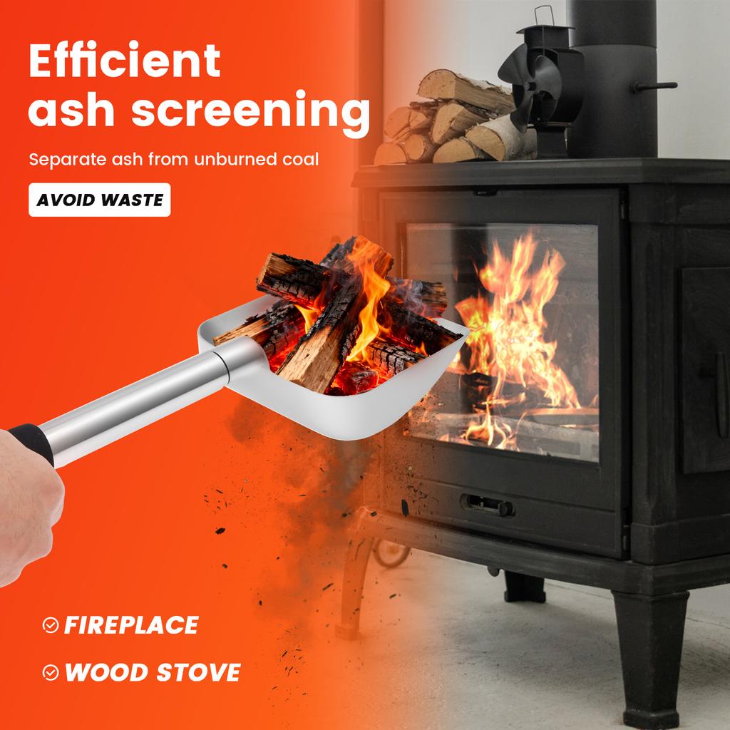 Adjustable Fireplace Shovel 41.5-52.5 CM Retractable Stainless Steel Fire Pit Shovel with Hollowed Out Sieve Mesh Cleaning Tools