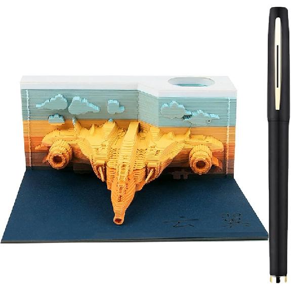 3D Desk Calendar 2025,Time Piece Calendar 2025,Tear-Away 3D Paper Art Notepad w LED Lights,Creative 3D Memo Artsy Pad Calendar, DIY Paper Carving