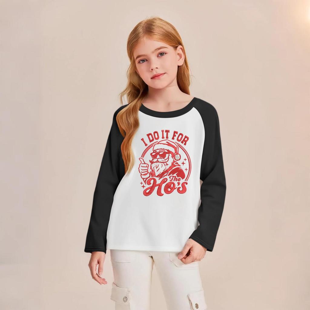 Kids' Fashionable Comfortable Christmas Print Neck Pullover Long Sleeve Top