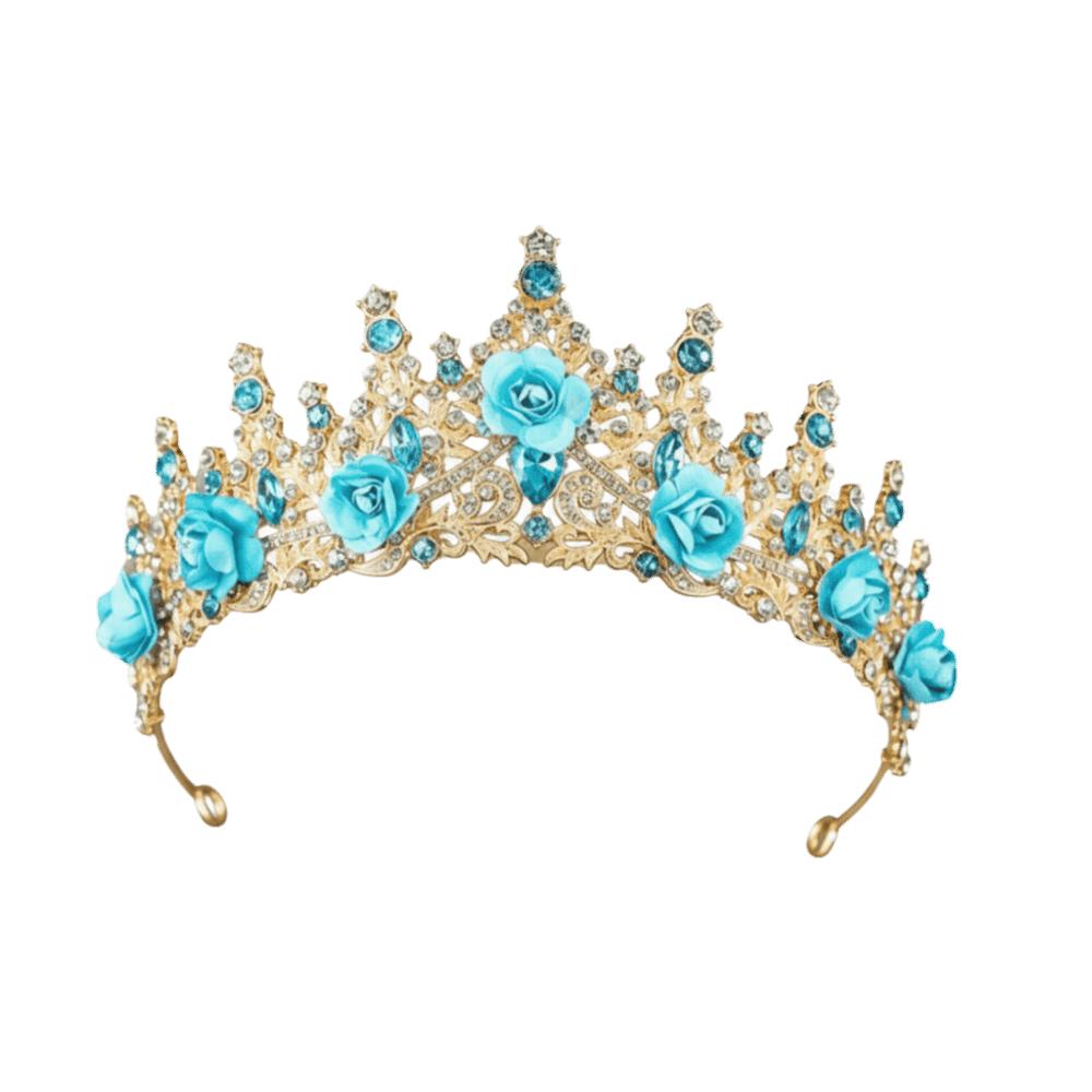 Metal Princess Floral Tiara Rose Flower Shiny Rhinestone Crown Luxury Baroque Crown Prom