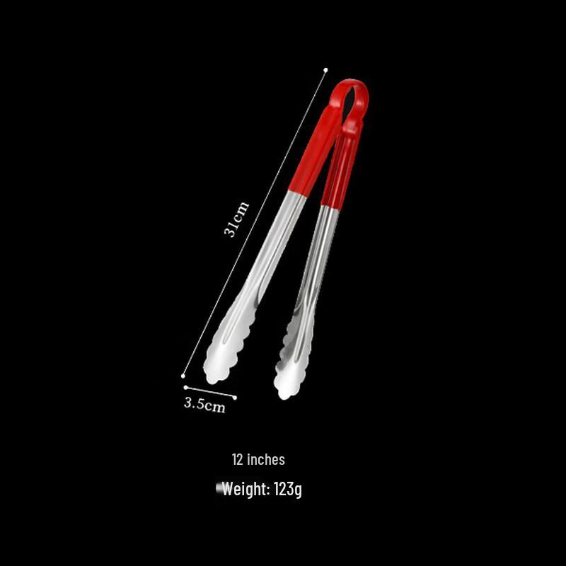 Zhishi Stainless Steel Food Tongs with Red Silicone Tips