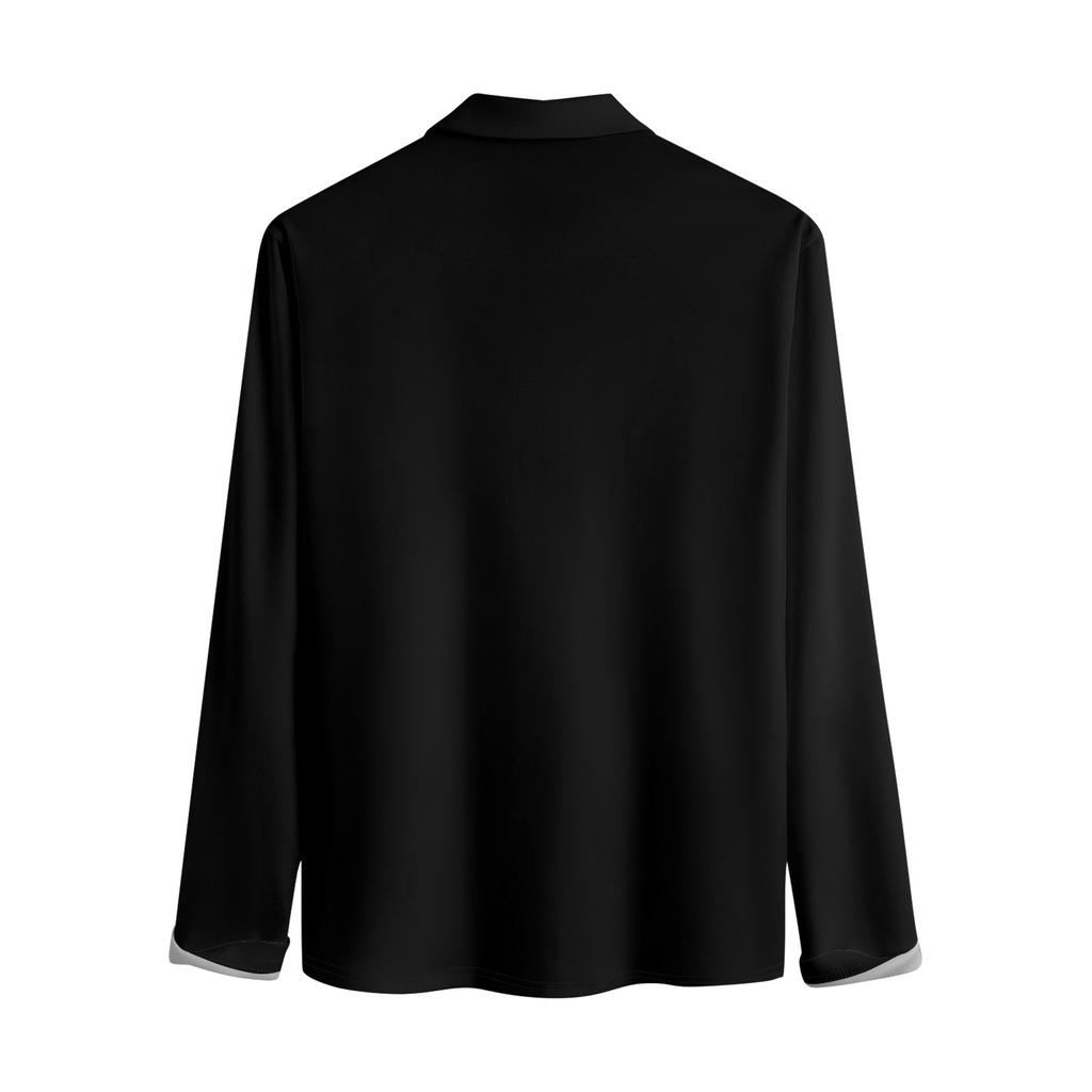 Herren-Revers-Langarm-bedrucktes Freizeit-Oberteil, lockeres Sport-Revers-Hemd