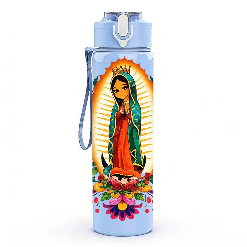 1PC Our Lady Of Guadalupe Religious Print 750ml Color Plastic Sports Water Bottle Leakproof Flip Straw Lid Suitable for Sports Office Home Use