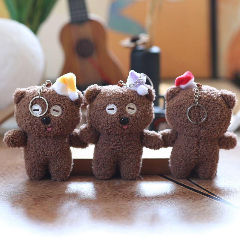 1Pcs Cartoon Little Bear With Hat Doll Key Chain Pendant Plush Toy Doll Keychain Backpack Pendant Accessories Gift For Children