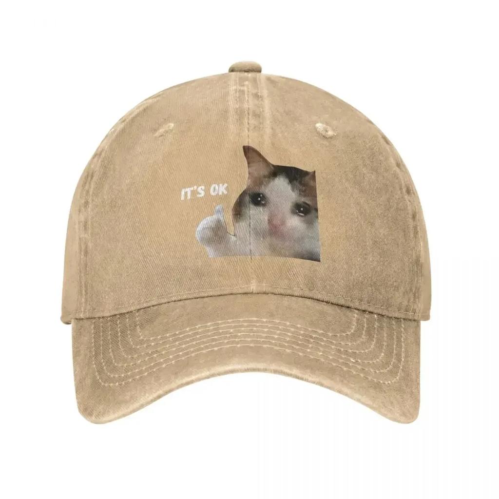 Retro Cat Sad Thumbs Trucker Hat Unisex Style Distressed Washed Snapback Cap Funny Crying Cat Outdoor Activities Caps Hat