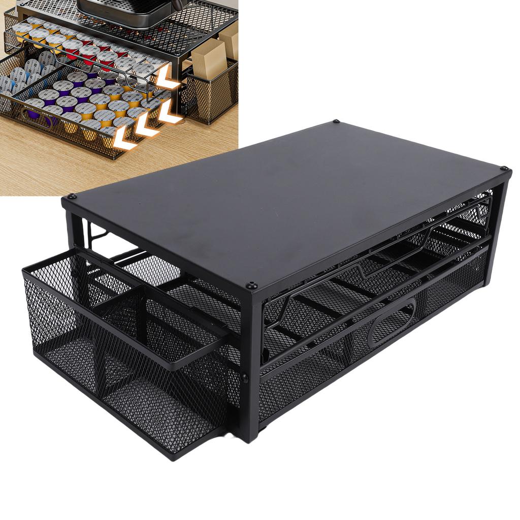 2 Tier Coffee Pod Holder Coffee Capsule   Pull Out Drawers for Kitchen Countertop Coffee Station Black