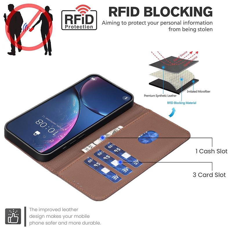 RFID-Blockierendes Wallet Flip Case für Tecno Pop 10 9 8 Spark Go 2024 Camon 40 Pro 30 4G 5G Handyhülle Lederhüllen Schutzhüllen
