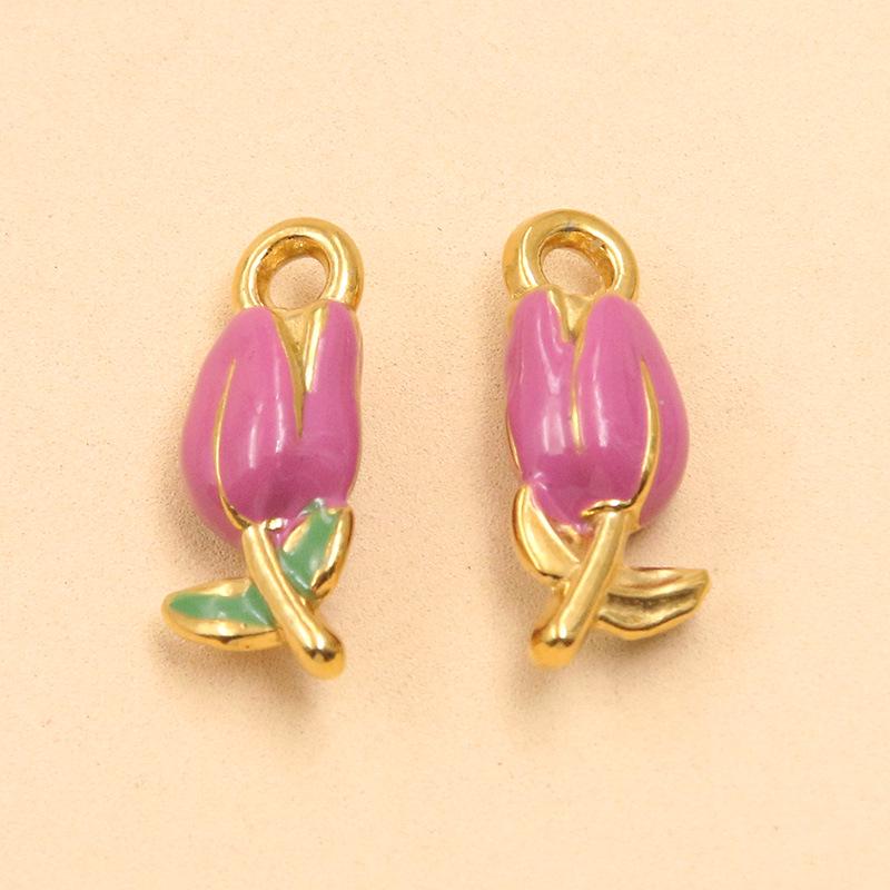 Multicolor 8x20mm Gold-Plated Stainless Steel Tulip Pendant for DIY Jewelry Making