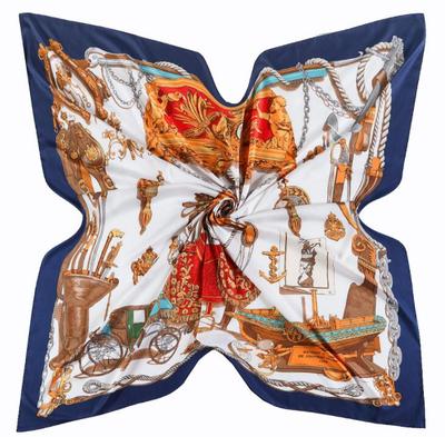 New Arrival Shawl 100% Twill Silk Scarf Horse Carriage 130Cm Square Scarves Print Kerchief Bandana Woman Headband Hijab