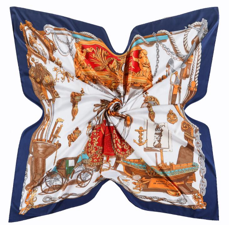 New Arrival Brand Shawl 100% Twill Silk Scarf Horse Carriage 130cm Square Scarves Print Kerchief Bandana Woman Headband Hijab