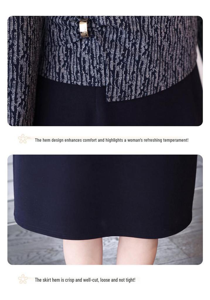 Chic V-Neck Waist-Cinching Two-Piece Dress for Middle-Aged Women
