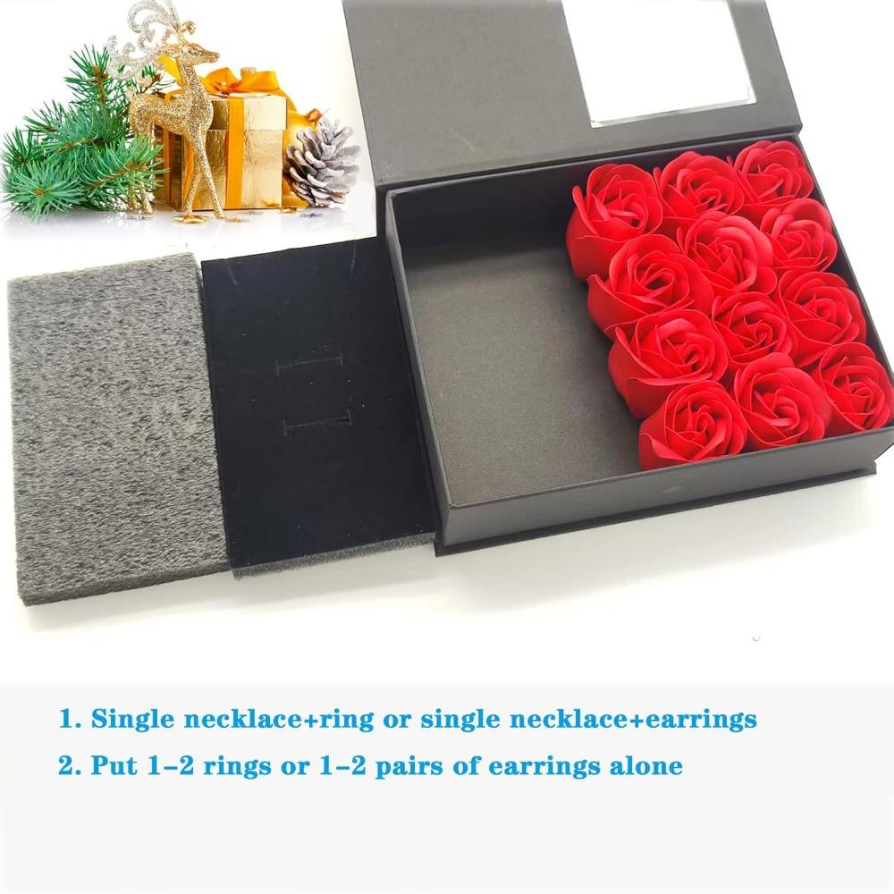 Jewelry Gift Box with Lids, Preserved Rose Jewelry Set Gift Box, Velvet Romantic Valentines Packaging Box with 12 Roses for Valentines Day Mothers Day