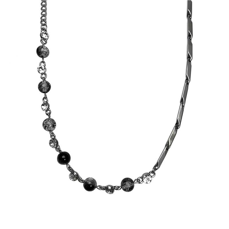 

Новые черно-белые бусины с трещинами льда, бисерное сращивание, металлическая цепочка, ожерелье для мужчин и женщин, пары, хип-хоп, ниша, свитер, цепочка, осень